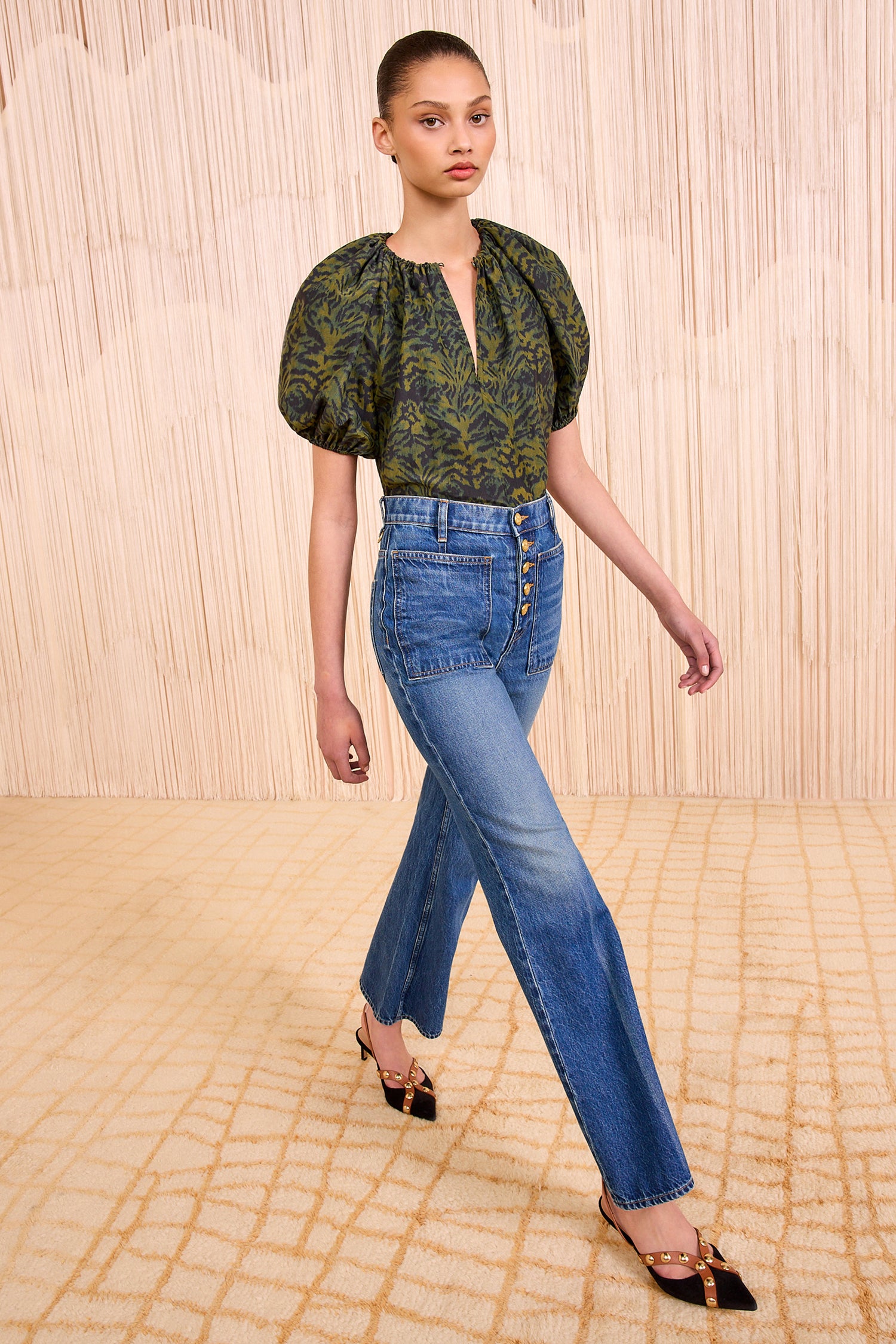 Ulla Johnson Talie Silk Short Sleeve Blouse - Desert Jasper