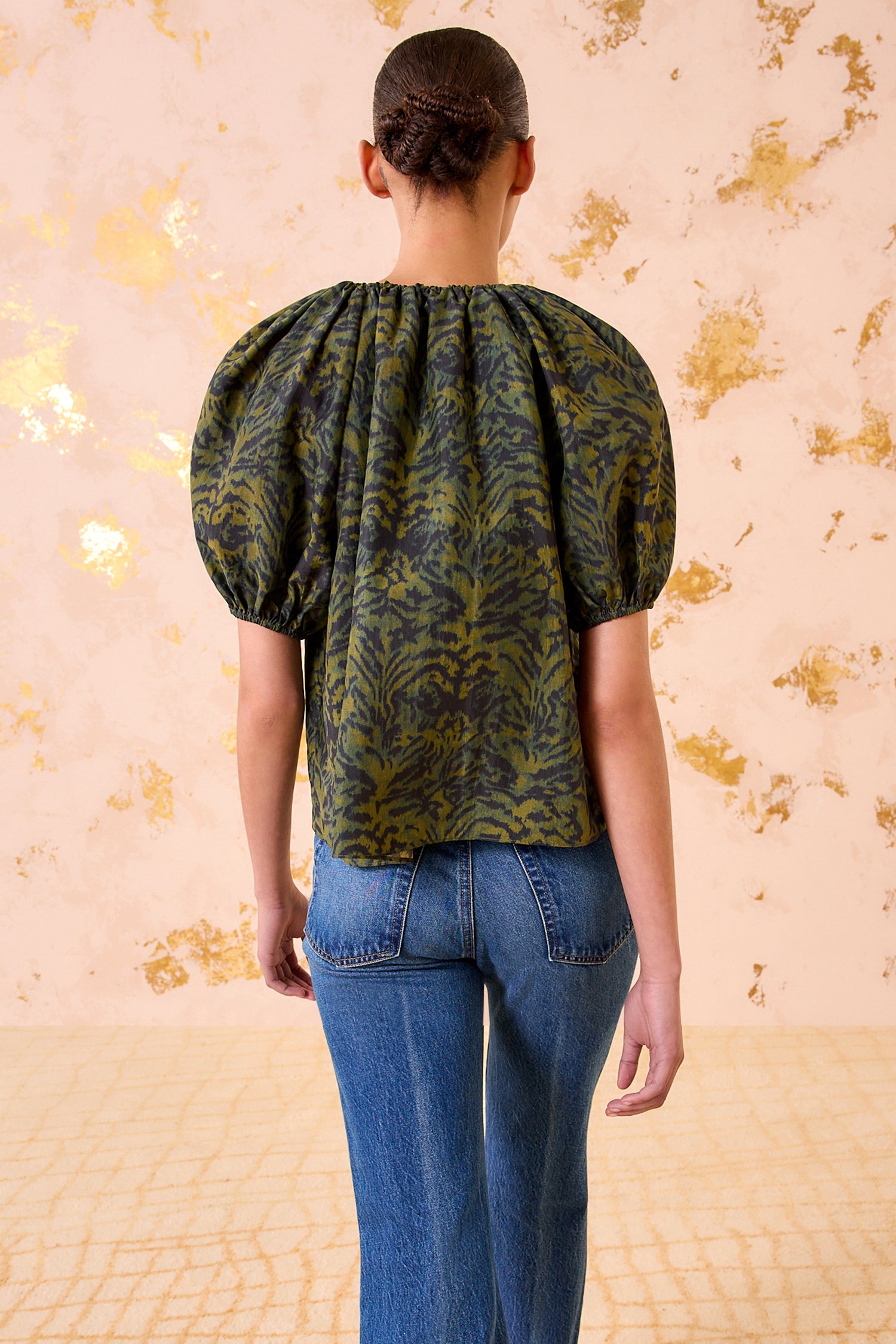 Ulla Johnson Talie Silk Short Sleeve Blouse - Desert Jasper