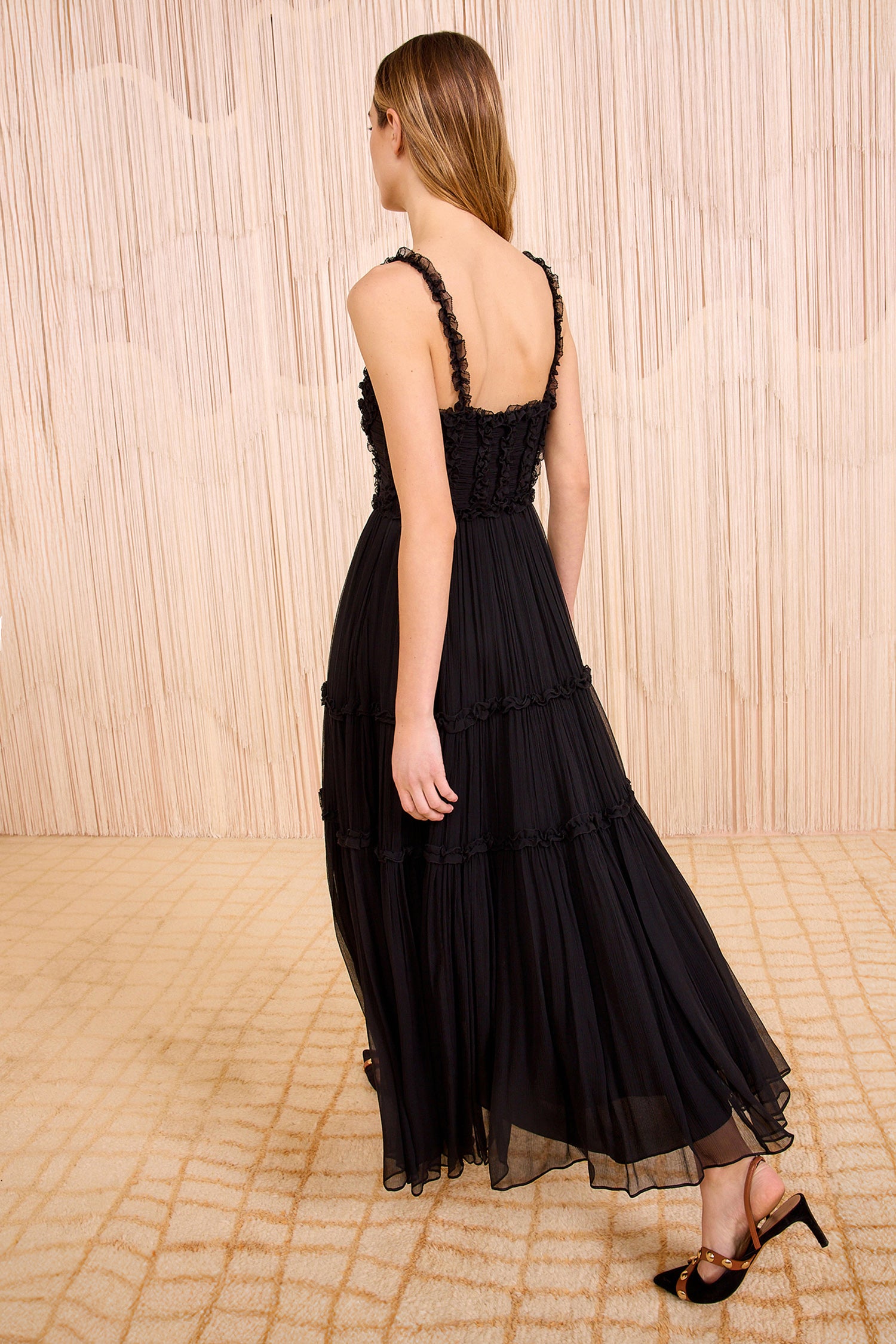 Talitha Silk Smocked Cami Midi Dress - Noir