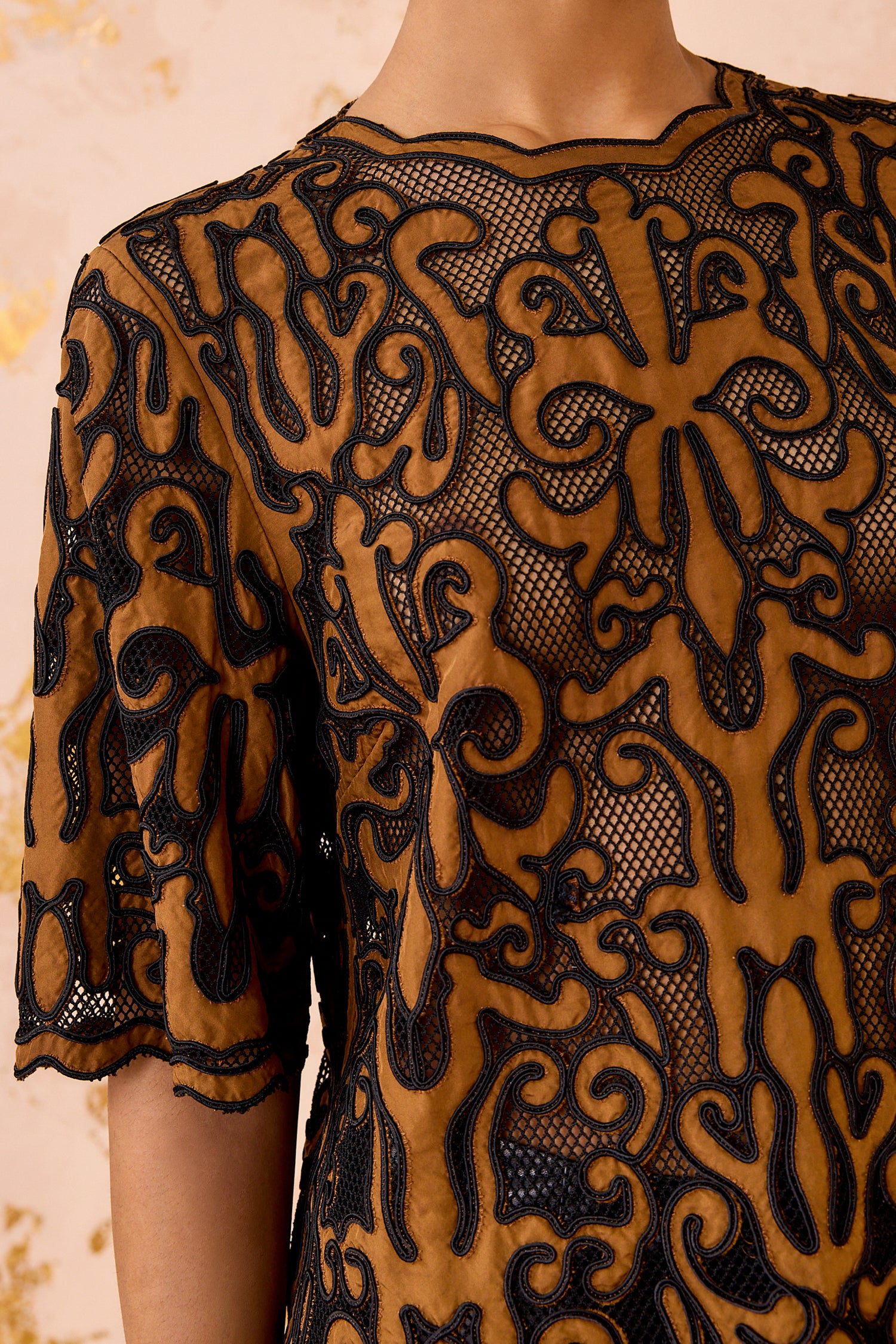 Ulla Johnson Tasia Applique Short Sleeve Top - Saffron