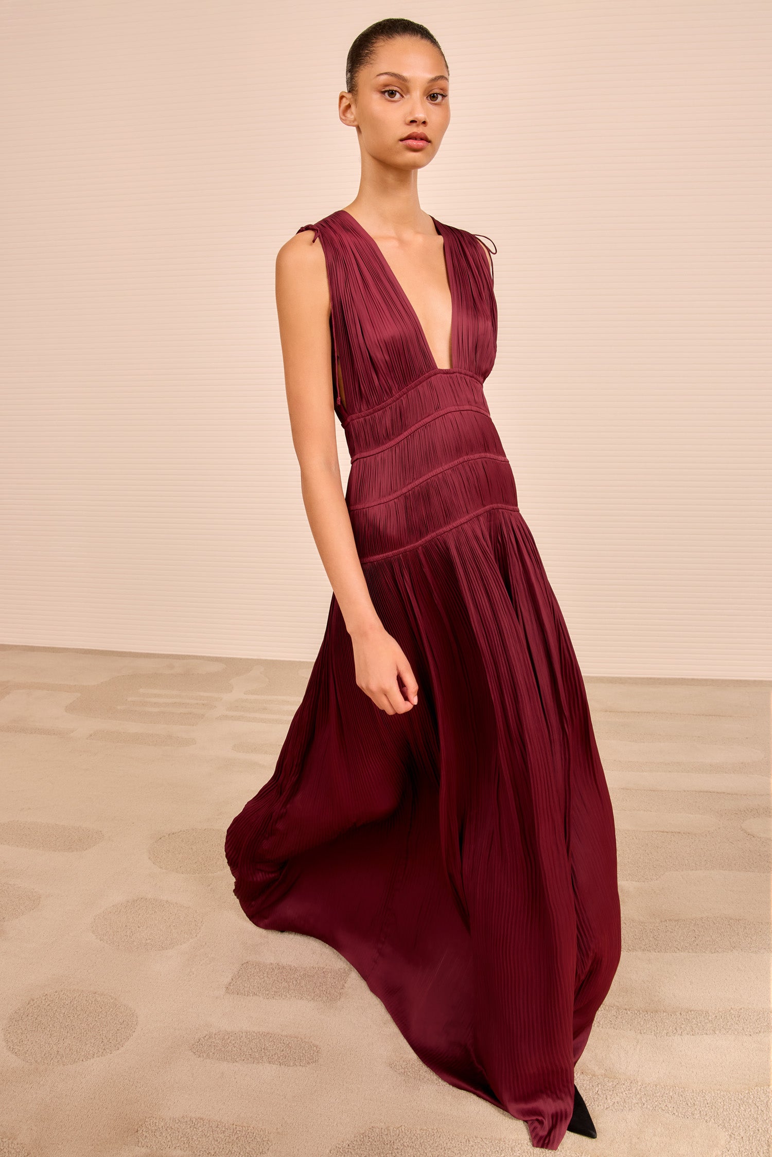 Tasneem Deep V Gown Claret