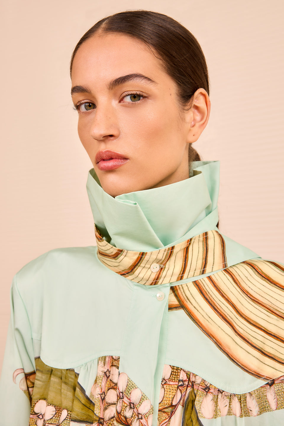 Terezie LS Ruffle Neck Dress - Water Blossoms