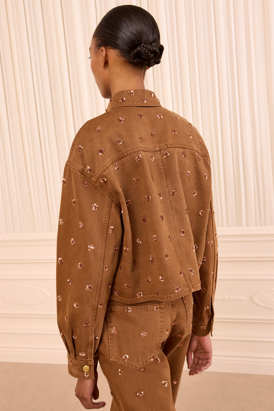 The Bobbi Embellished Denim Jacket - Embellished Umber