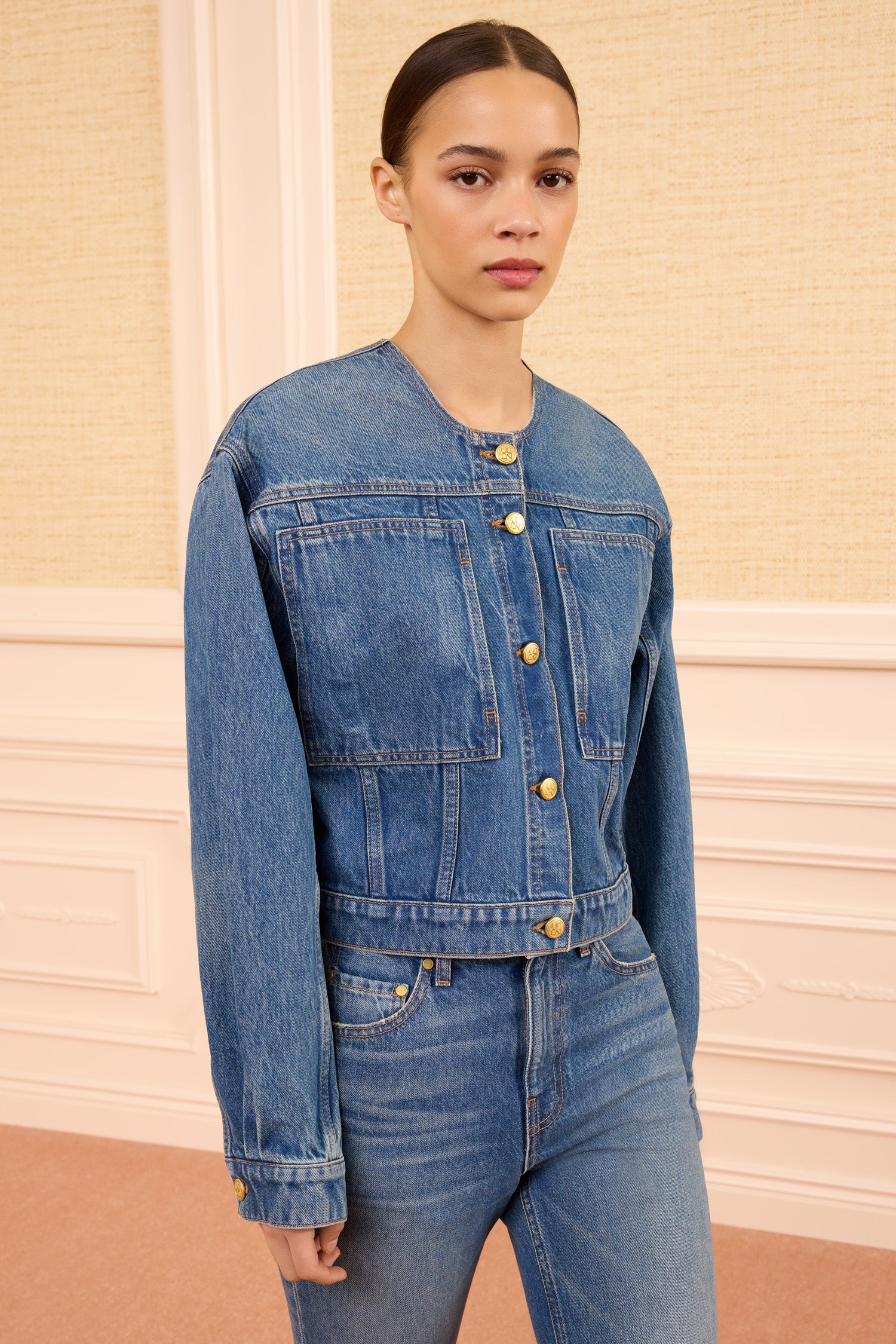The Briar Collarless Denim Jacket - Danube