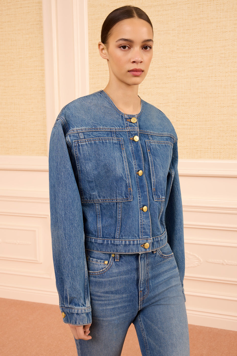 The Briar Collarless Denim Jacket - Danube