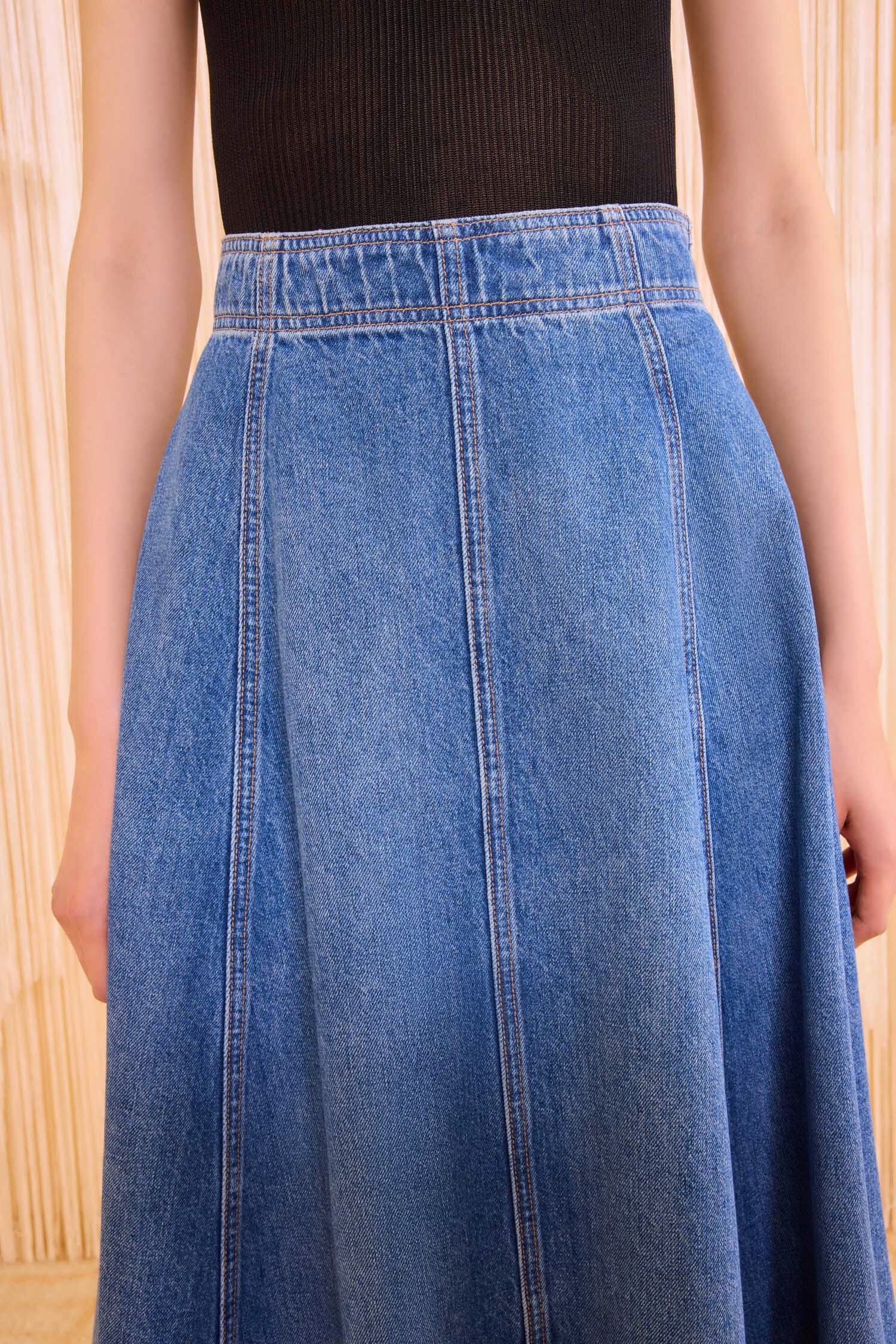Ulla Johnson The Uma Midi Denim Skirt - Danube