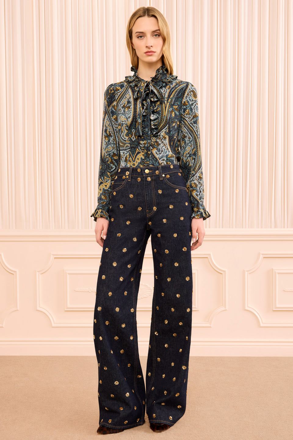 The Willow Embellished Wide Leg Jean - Embellished Tigris