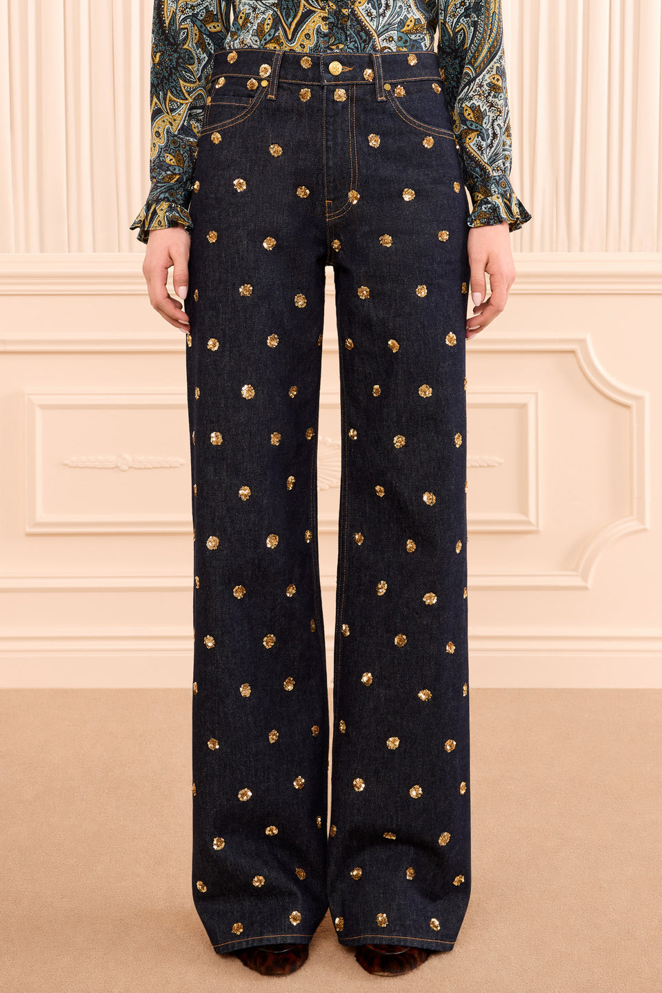 The Willow Embellished Wide Leg Jean - Embellished Tigris