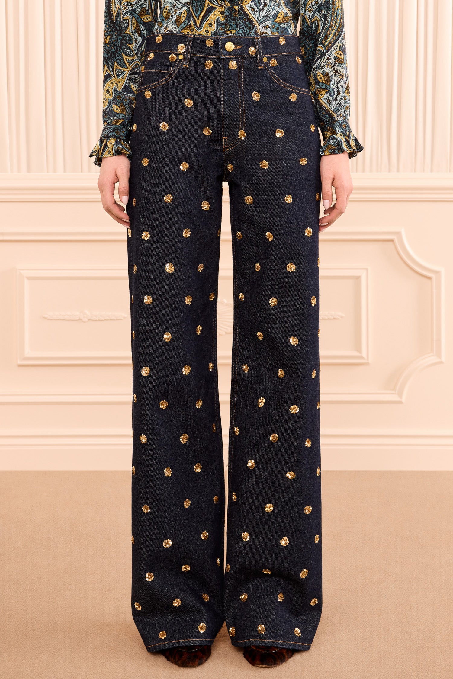 Ulla Johnson The Willow Embellished Wide Leg Jean - Embellished Tigris