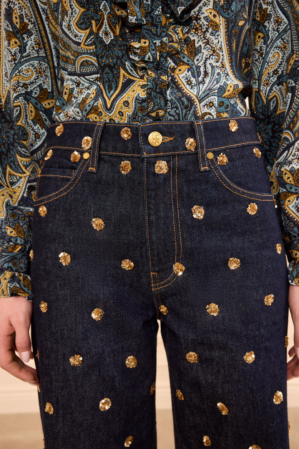 The Willow Embellished Wide Leg Jean - Embellished Tigris