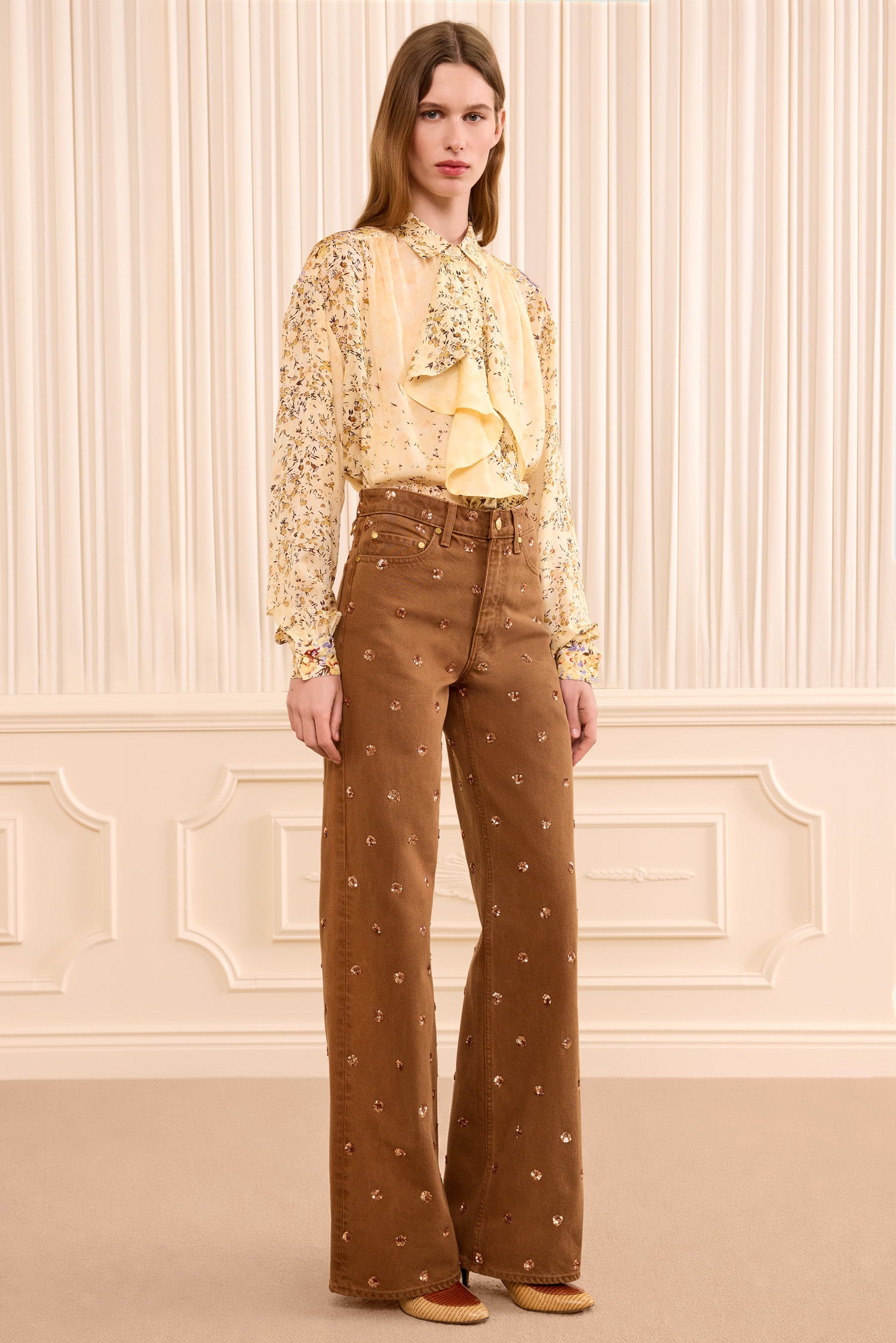 The Willow Embellished Wide Leg Jean - Embellished Umber