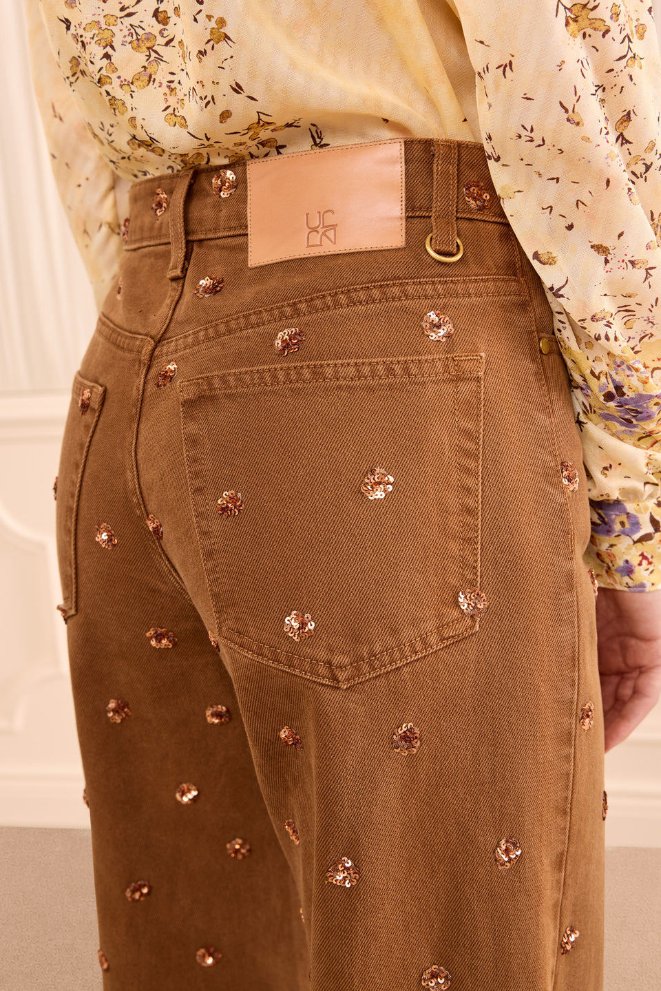The Willow Embellished Wide Leg Jean - Embellished Umber