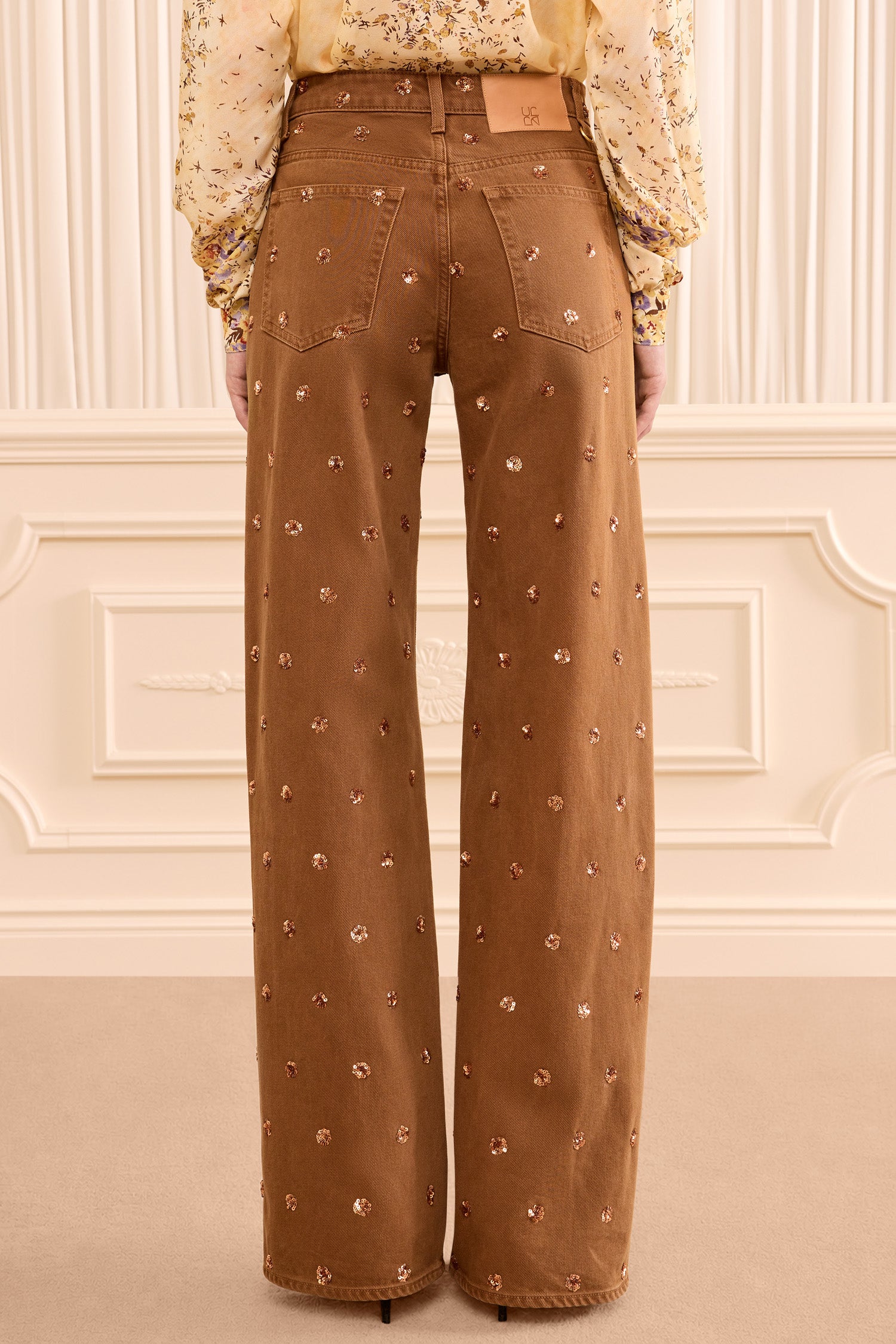 Ulla Johnson The Willow Embellished Wide Leg Jean - Embellished Umber