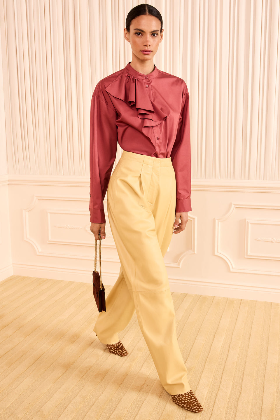 Mahogany Cotton Ruffle Blouse - Full-Length Styled Look On Model | Ulla Johnson