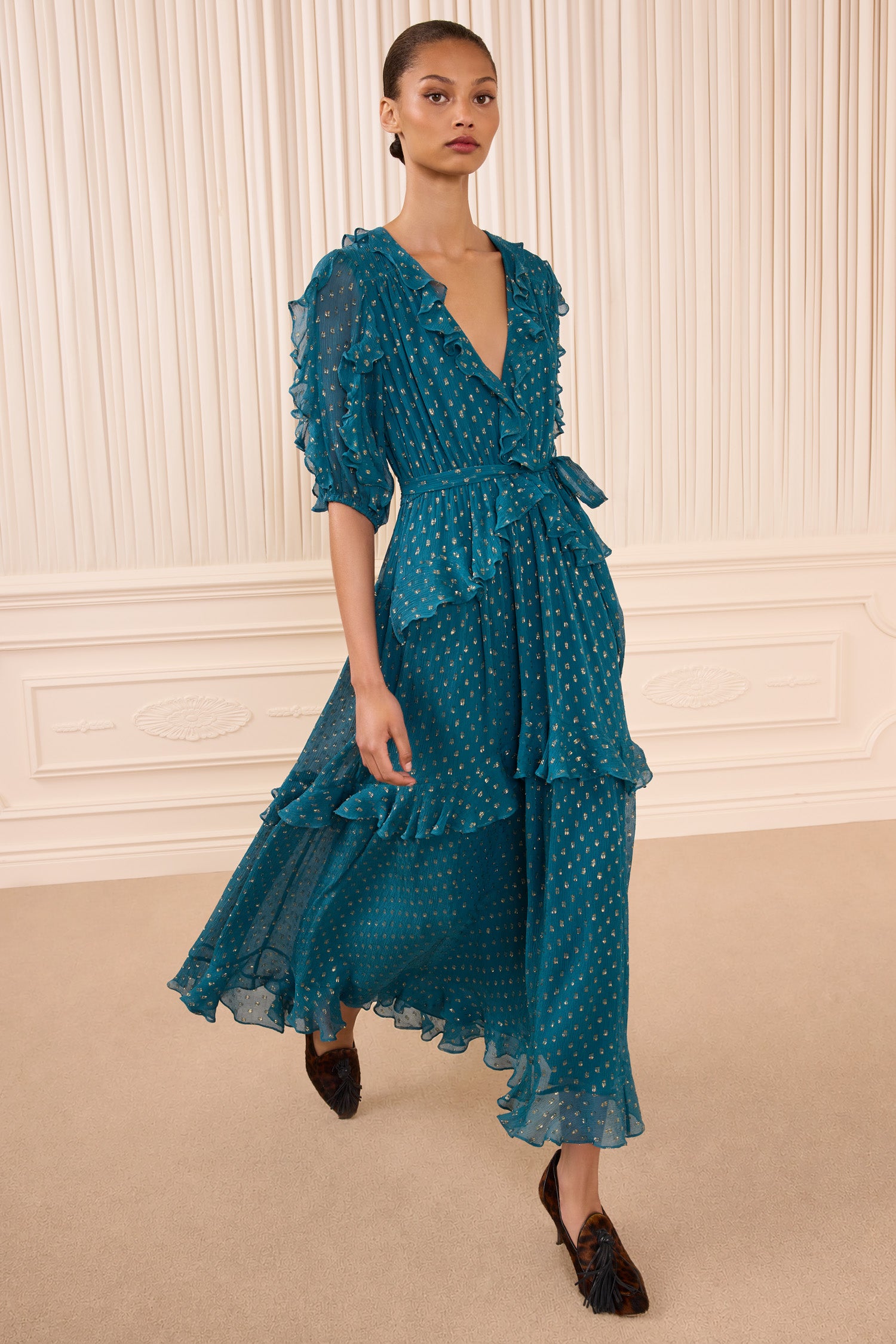 Tida Short Sleeve Silk Dress - Beryl