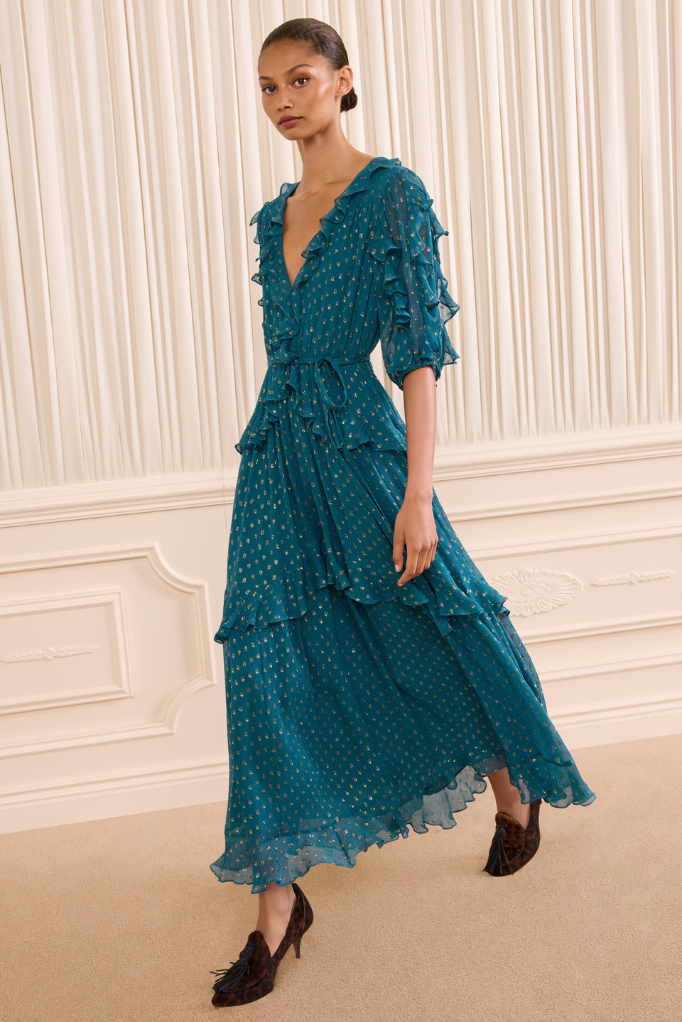 Tida Short Sleeve Silk Dress - Beryl