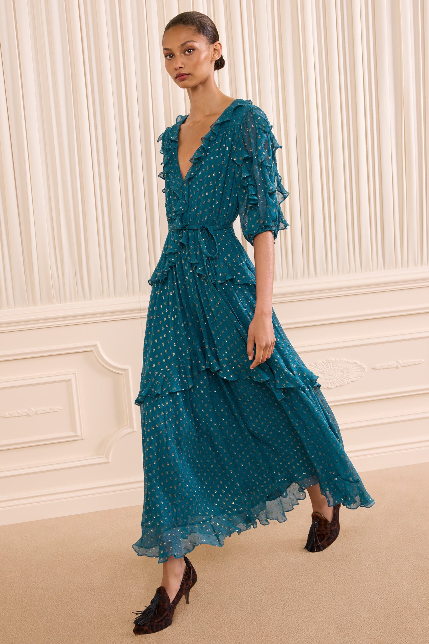 Ulla Johnson Tida Short Sleeve Silk Dress - Beryl