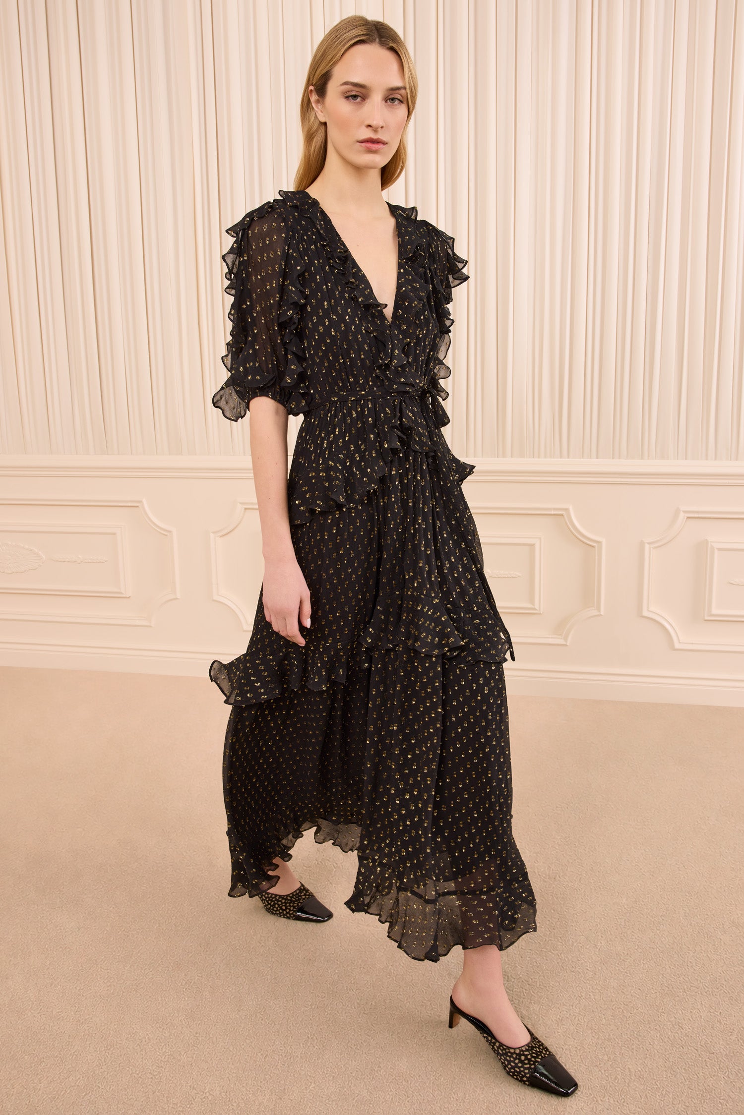 Tida Short Sleeve Silk Dress - Noir