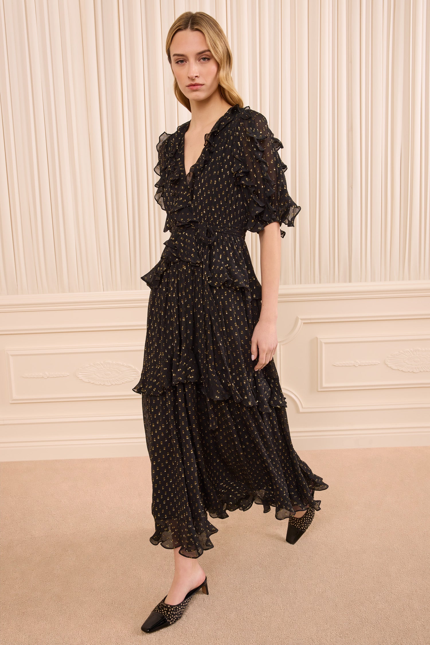 Tida Short Sleeve Silk Dress - Noir