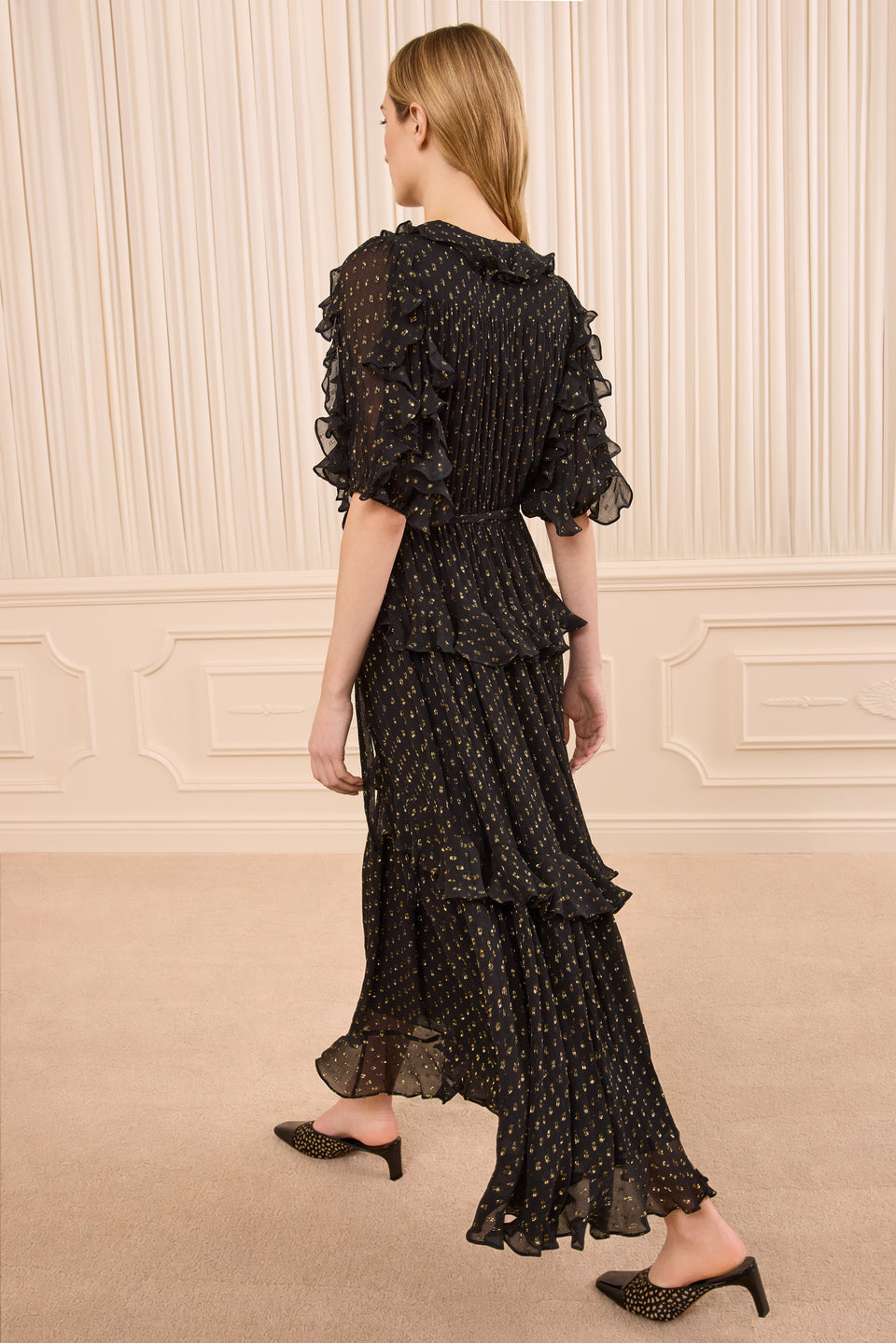 Tida Short Sleeve Silk Dress - Noir