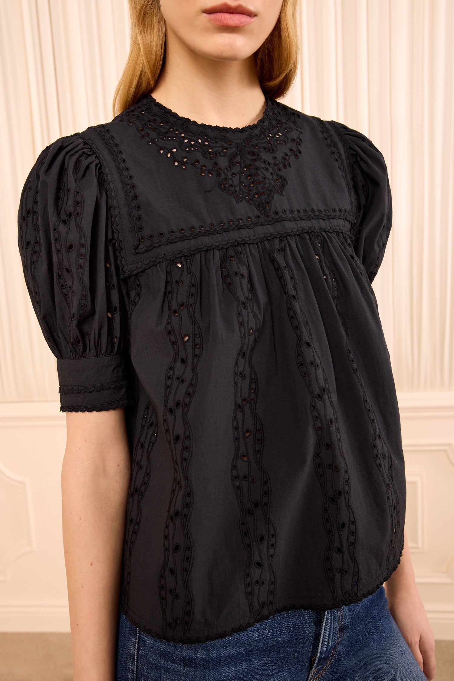 Ulla Johnson Una SS Cotton Top - Noir