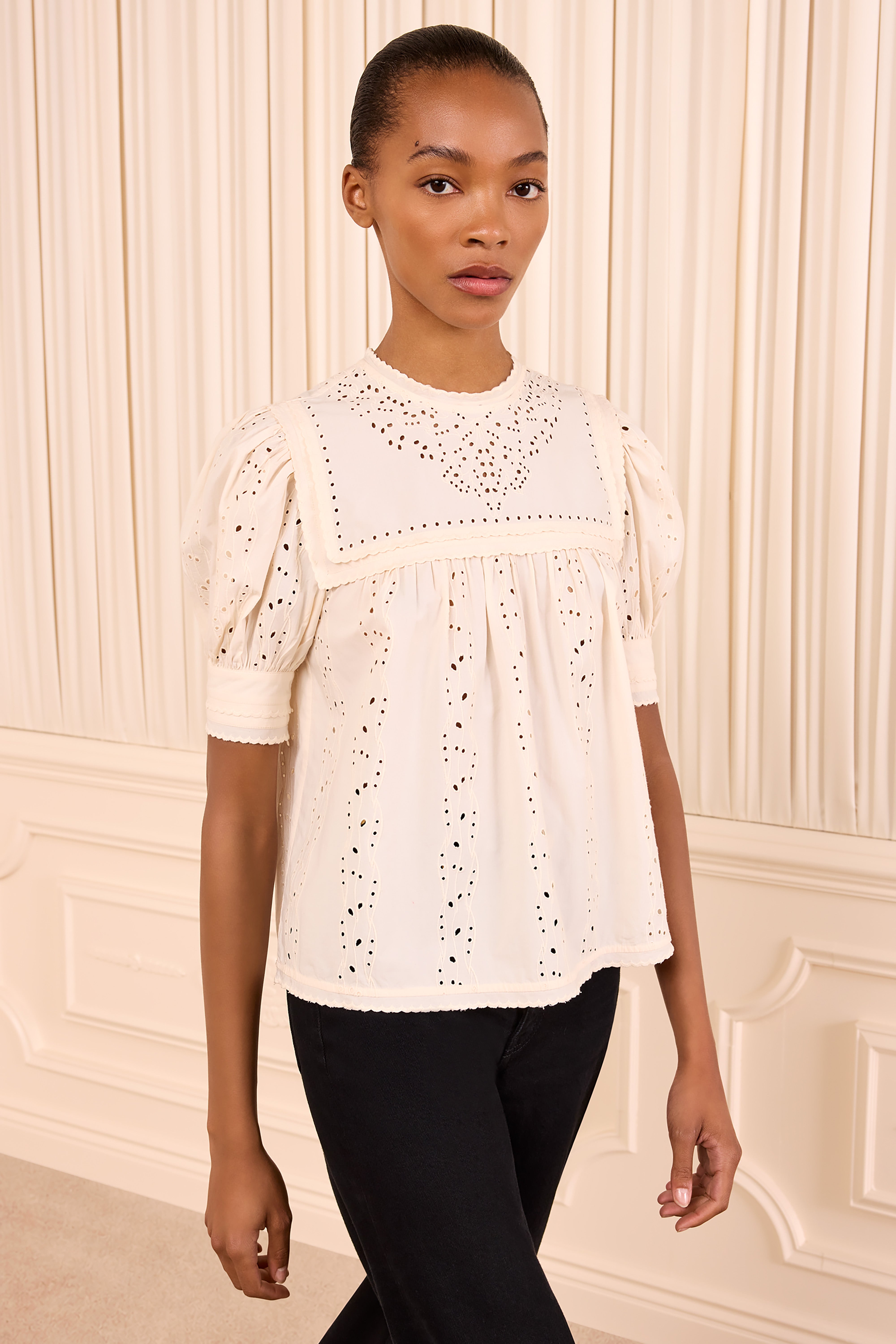 Una Short Sleeve Cotton Top Pearled