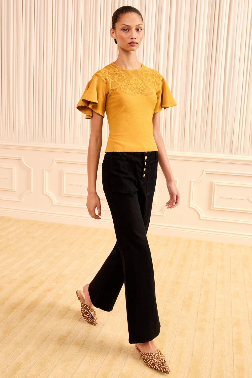 Topaz Luxury Jacquard Knit Top - Full-Length Front On Model Styled Look | Ulla Johnson