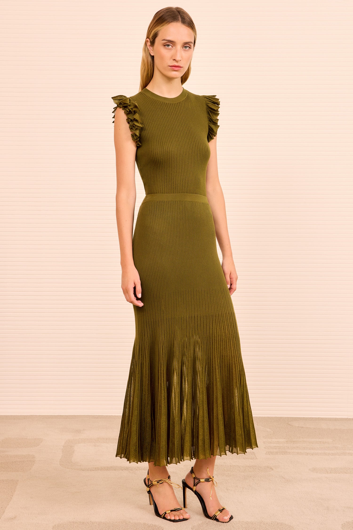 Vera Midi Skirt - Olive Green Pleated Knit Skirt - Ulla Johnson