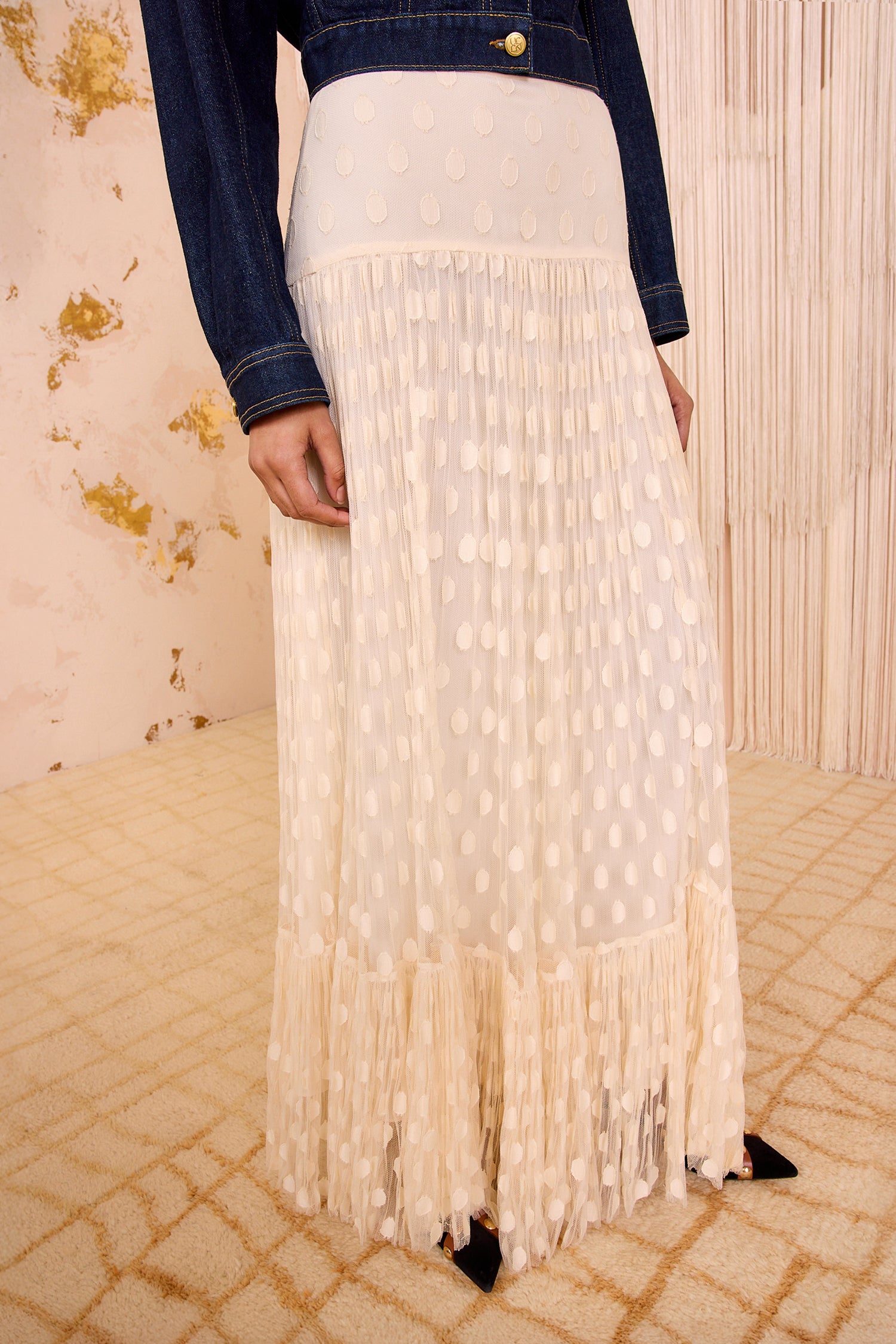Vera Lace High Waist Maxi Skirt - Pearl