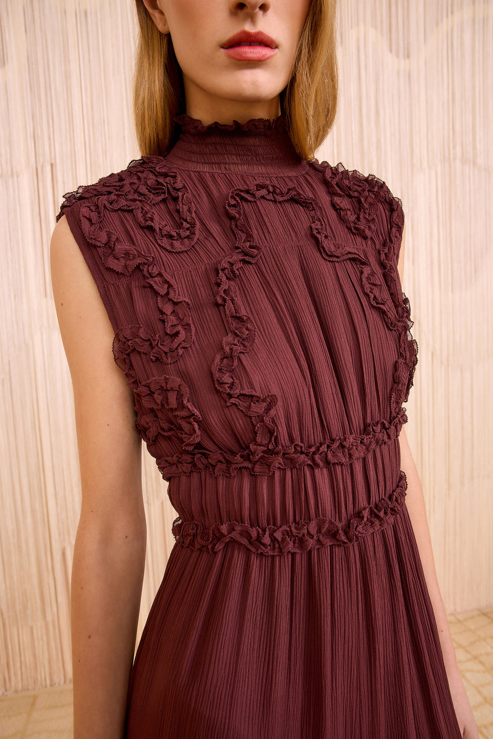Verona Silk Smocked Gown - Mahogany