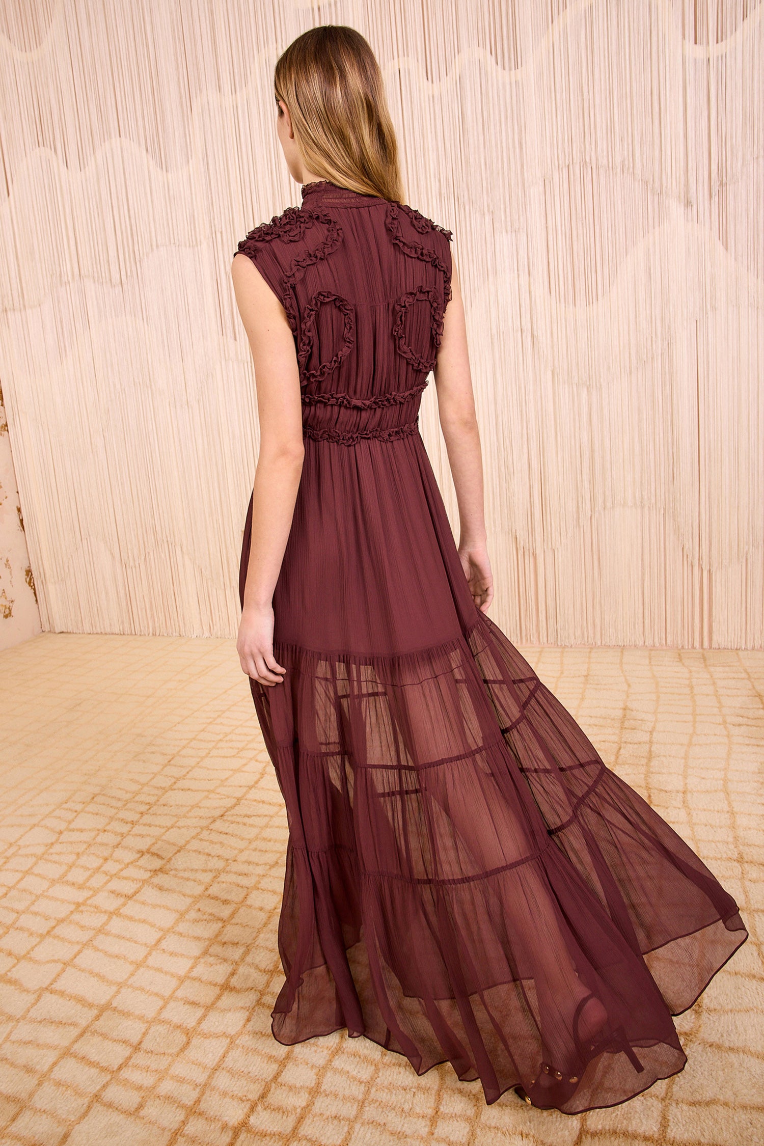 Ulla Johnson Verona Silk Smocked Gown - Mahogany