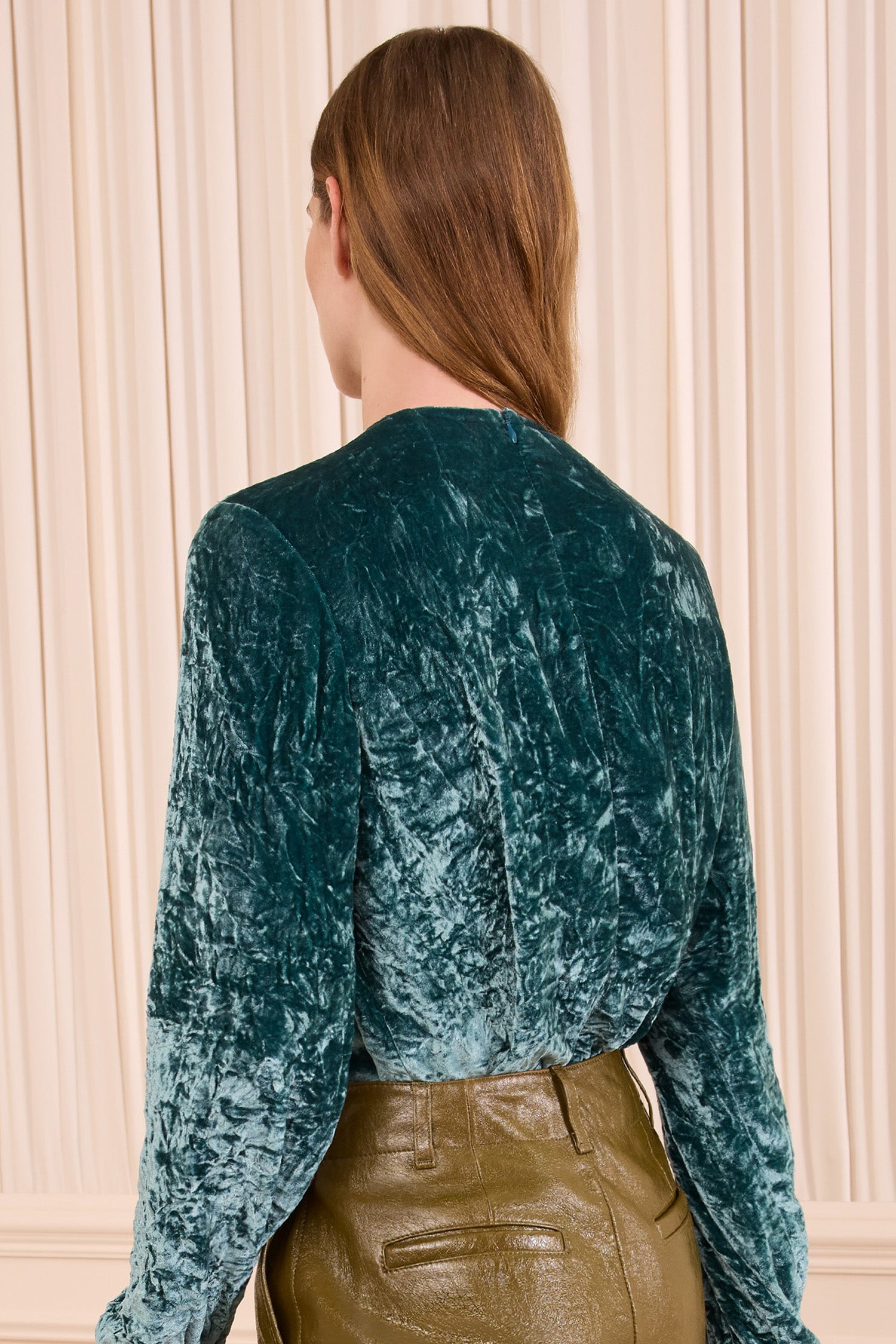 Ulla Johnson Vesa Long Sleeve Velvet Bow Blouse - Jadeite