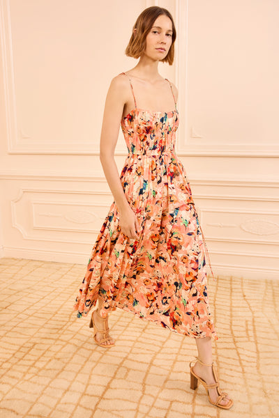 white christmas dresses Vidri Cotton Cami Dress - Camellia Floral Sleeveless Midi Dress