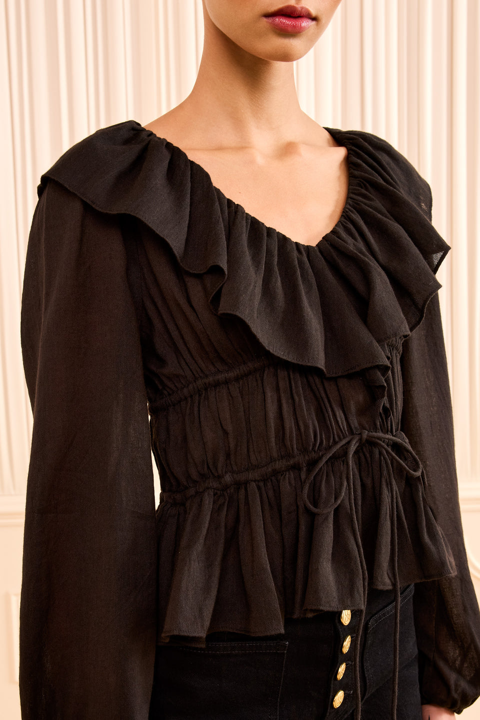 ⁣⁢Vienne top met ruches - Noir⁤⁣
