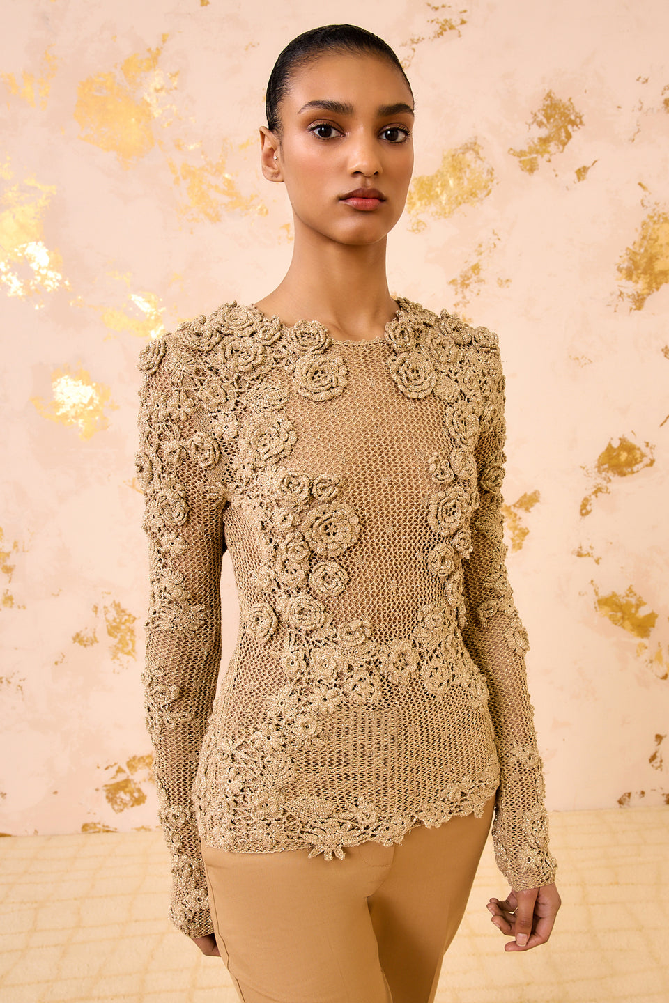 Viola Crochet Knit Pullover - Lurex Combo