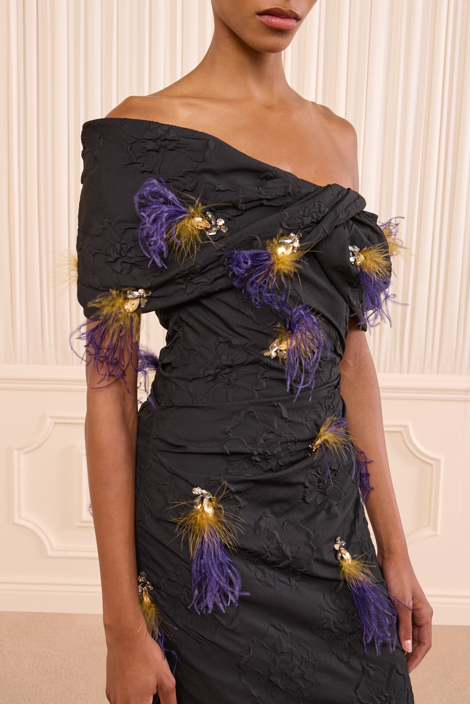 Ulla Johnson Violeta Off the Shoulder Dress with Embellishment - Noir