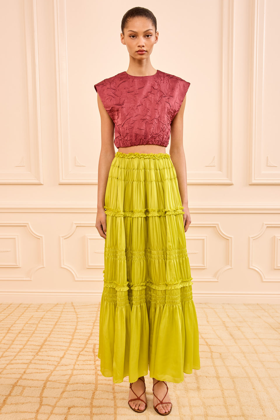 Virginie Silk Skirt - Chartreuse