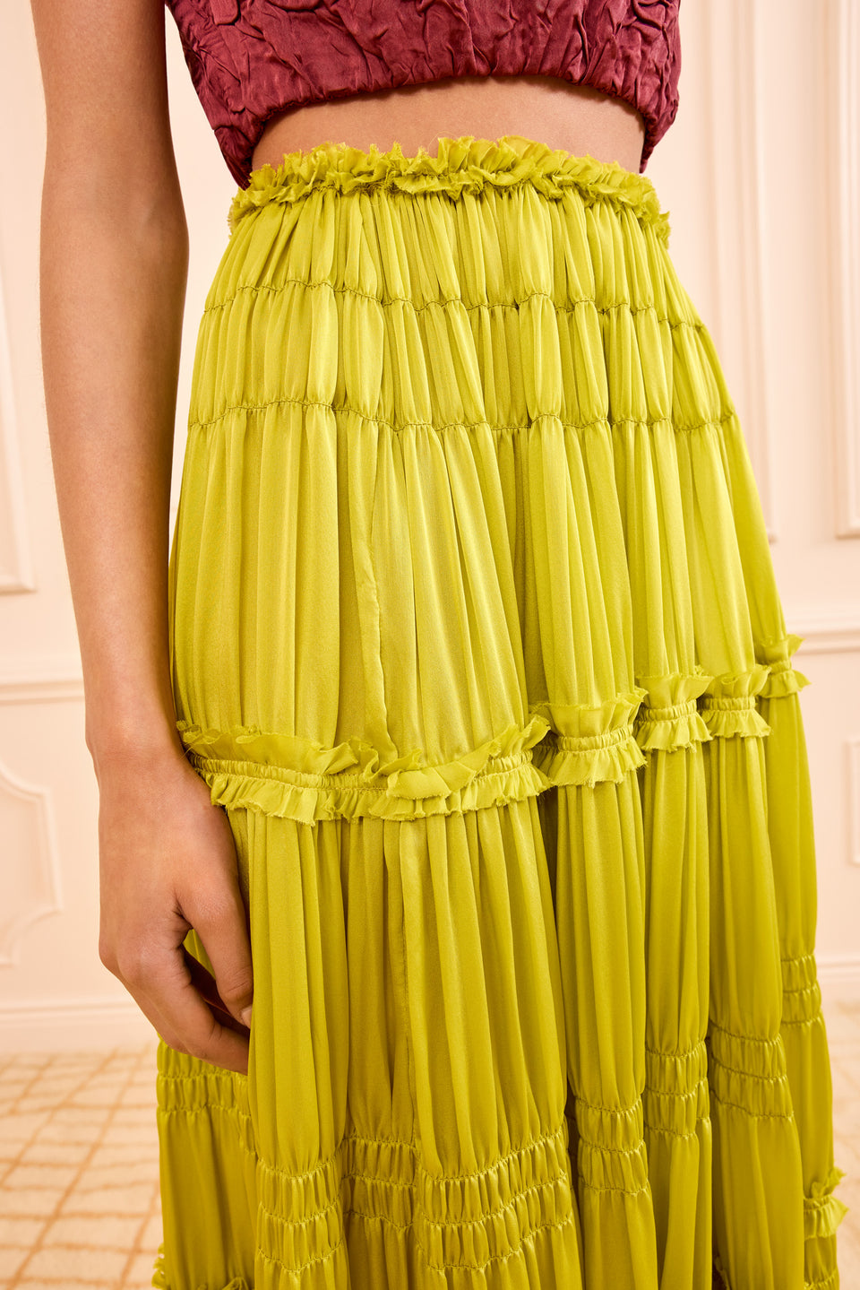 Virginie Silk Skirt - Chartreuse