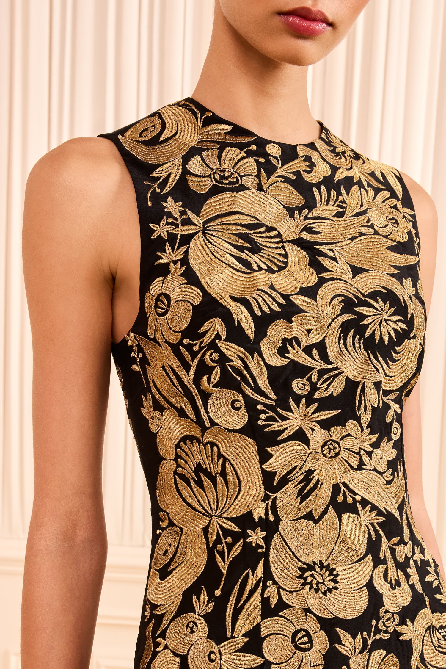 Ulla Johnson Black Silk Crepe Gown - Vintage Gold Thread Floral Embroidery Bodice Detail | Ulla Johnson