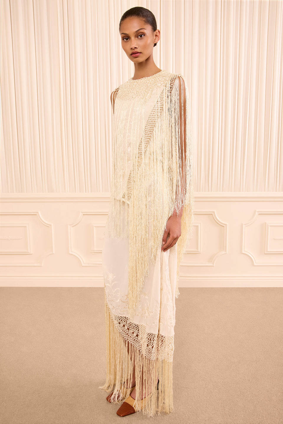 Willa Silk Fringe Top - Creme