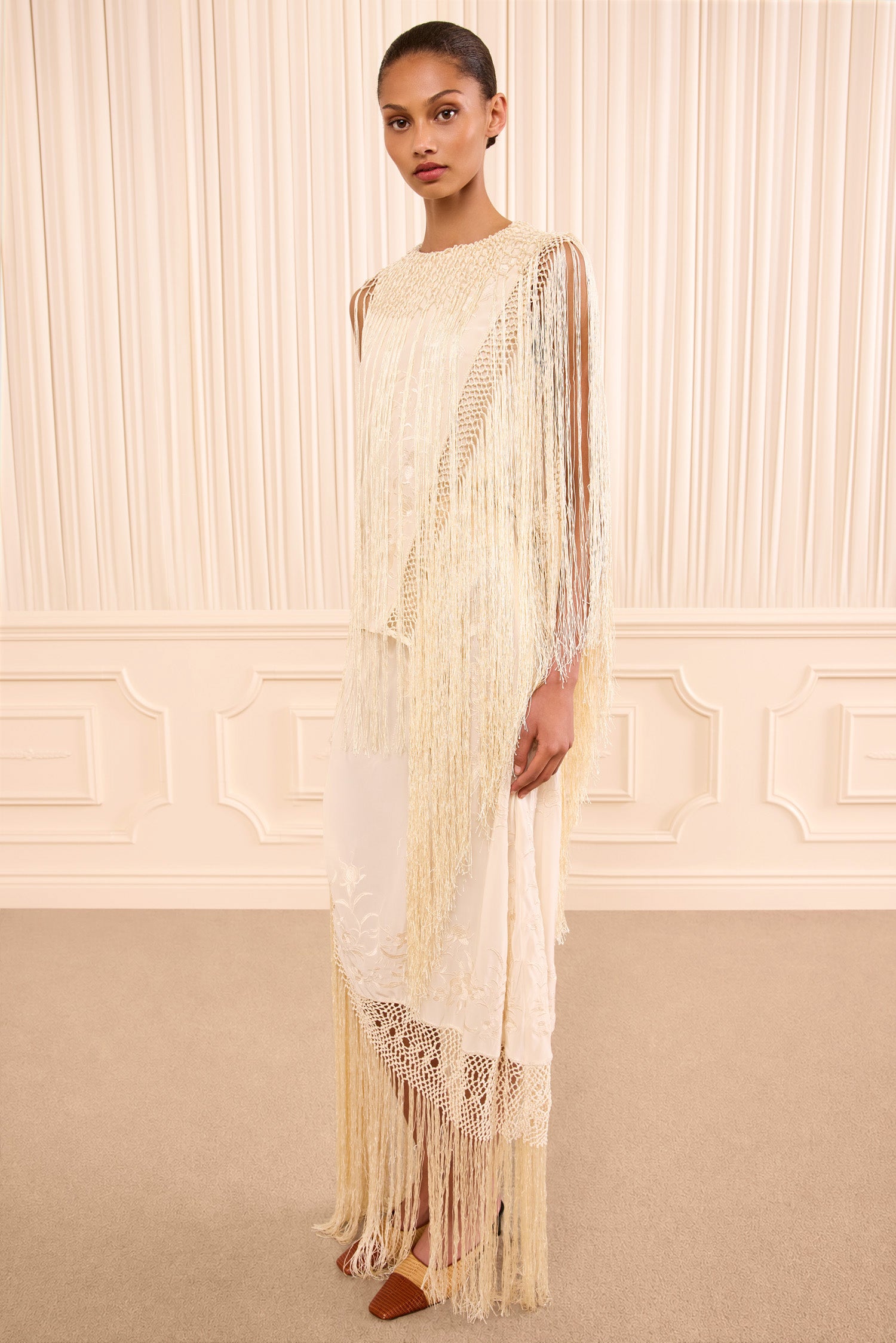Willa Silk Fringe Top - Creme