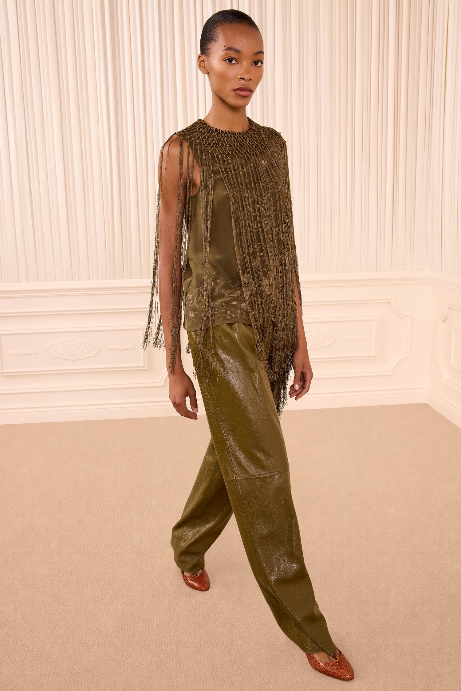 Willa Silk Fringe Top - Malachite