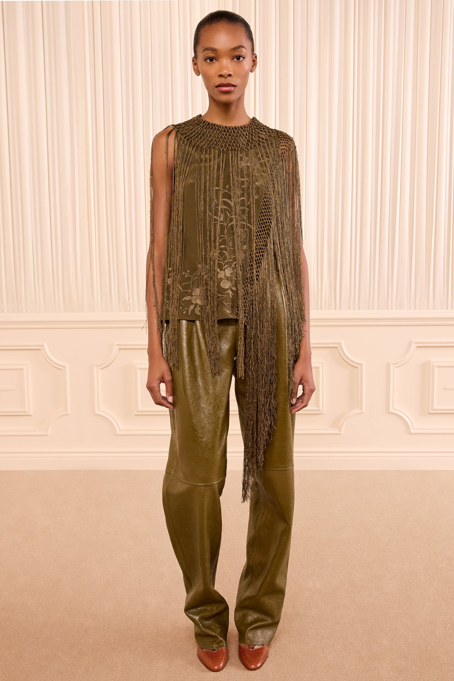 Willa Silk Fringe Top - Malachite
