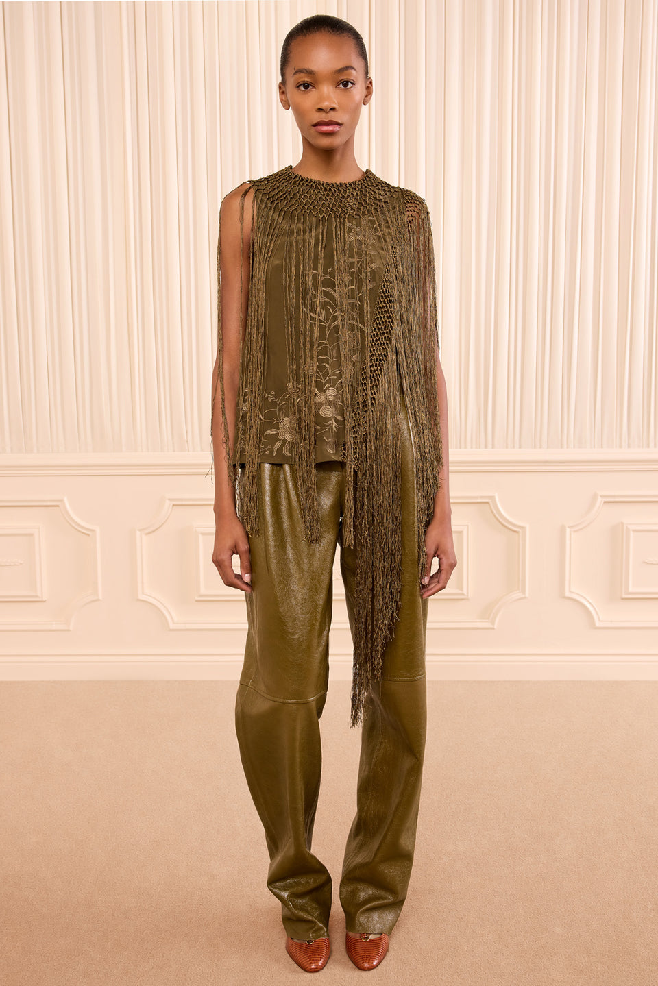 Willa Silk Fringe Top - Malachite
