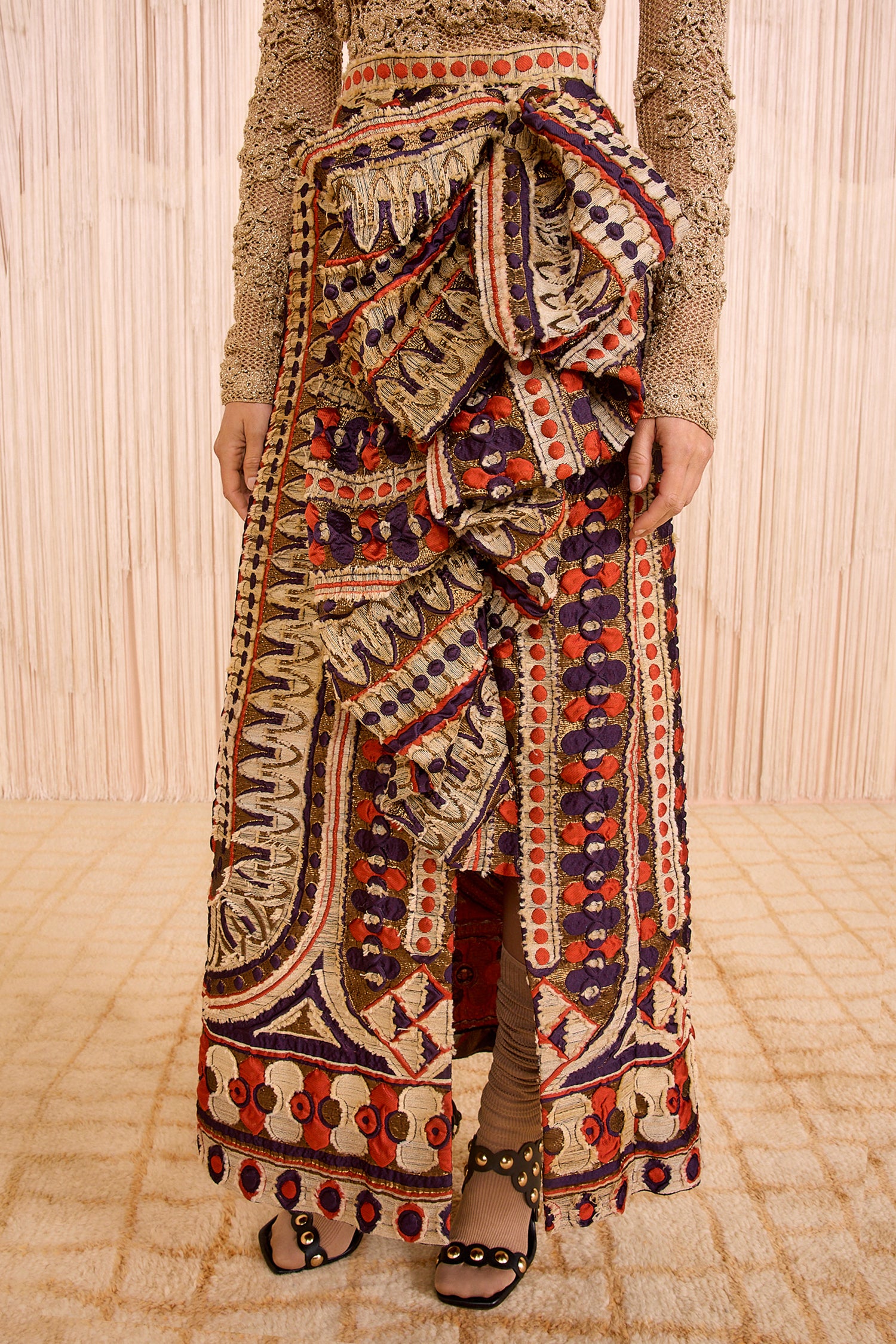 Yasmin Jacquard High Waist Ruffle Front - Ametrine Geometric Silk