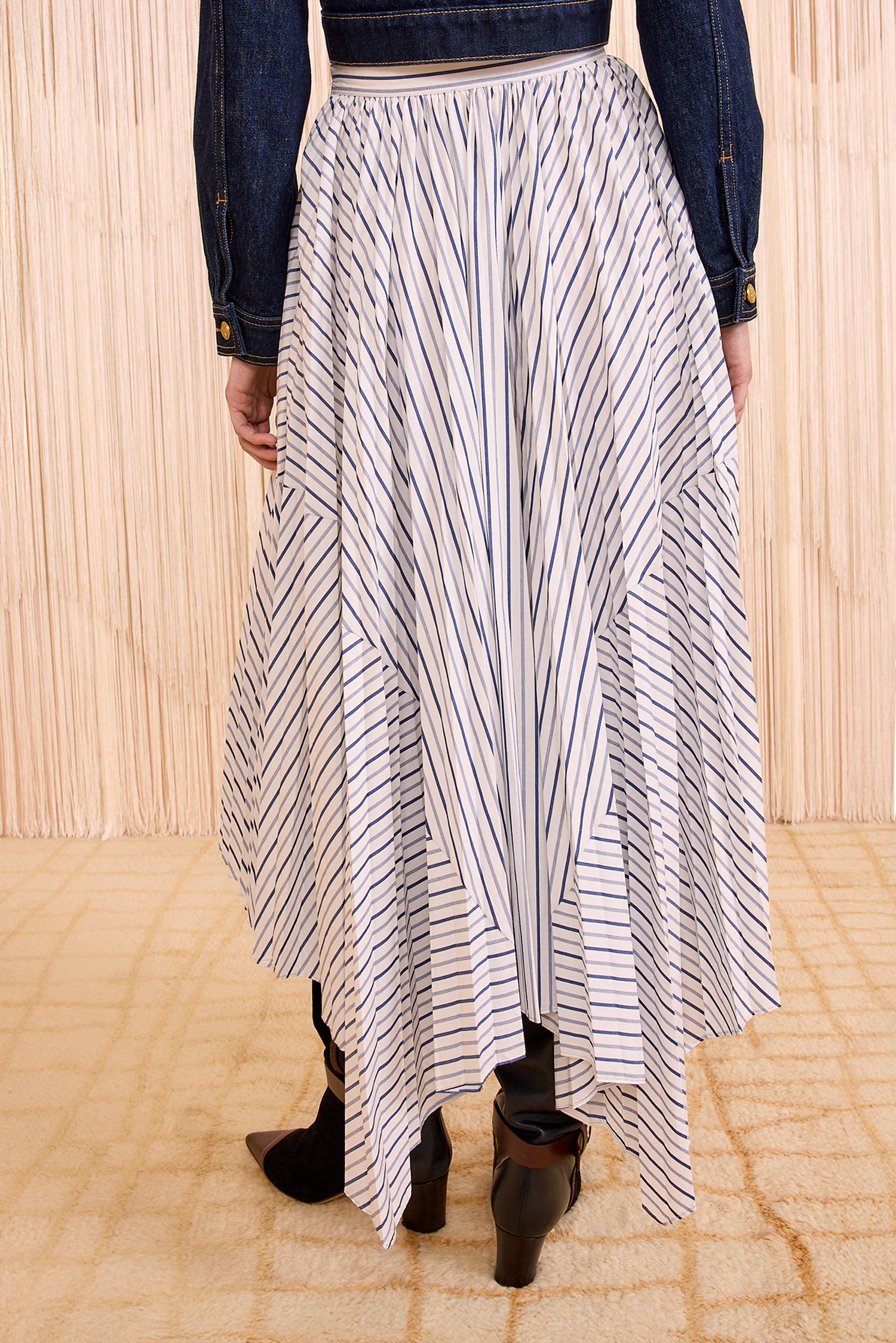 Ulla Johnson Yasna High Waist Asymmetrical Midi Skirt - Chalk Stripe