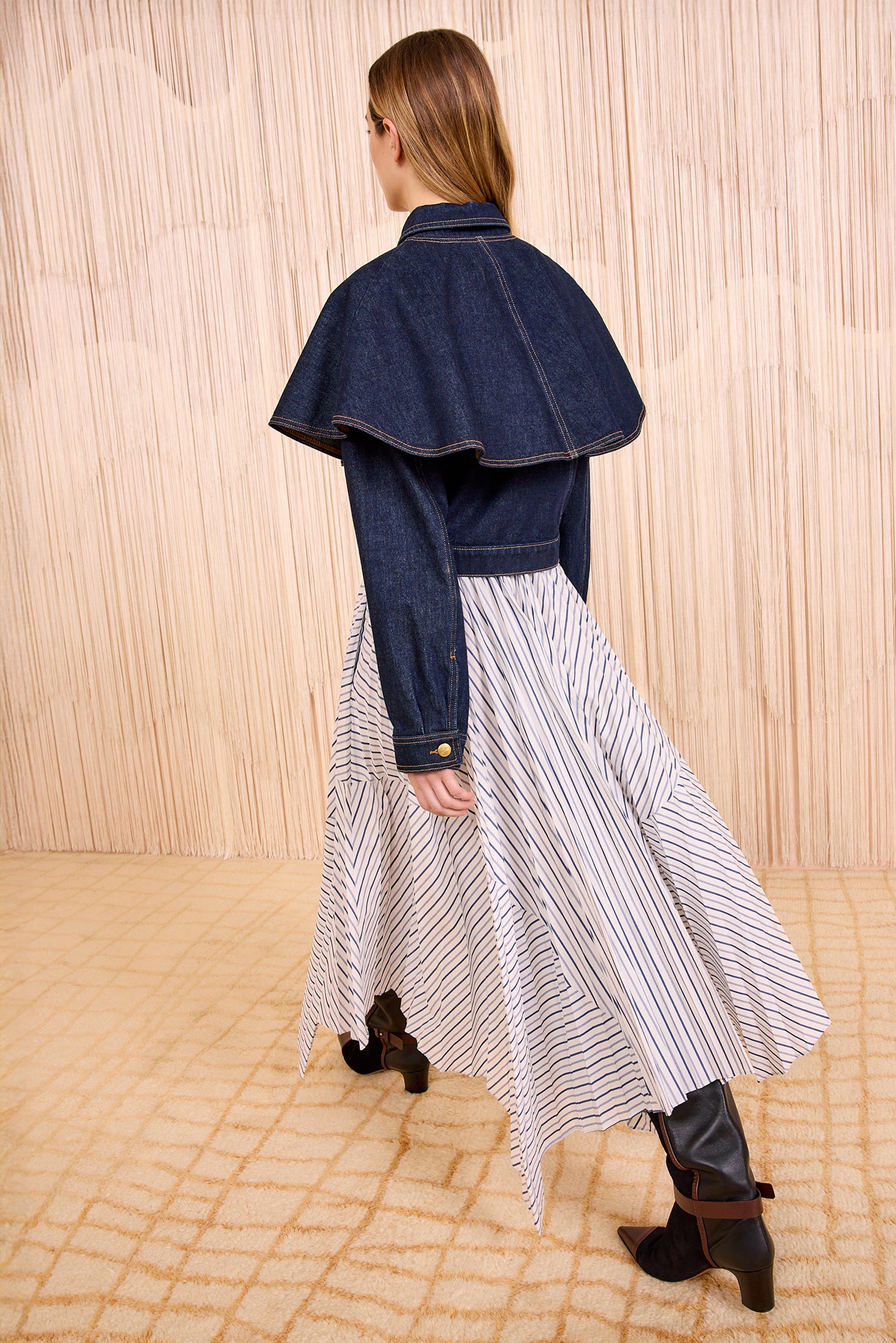 Ulla Johnson Yasna High Waist Asymmetrical Midi Skirt - Chalk Stripe