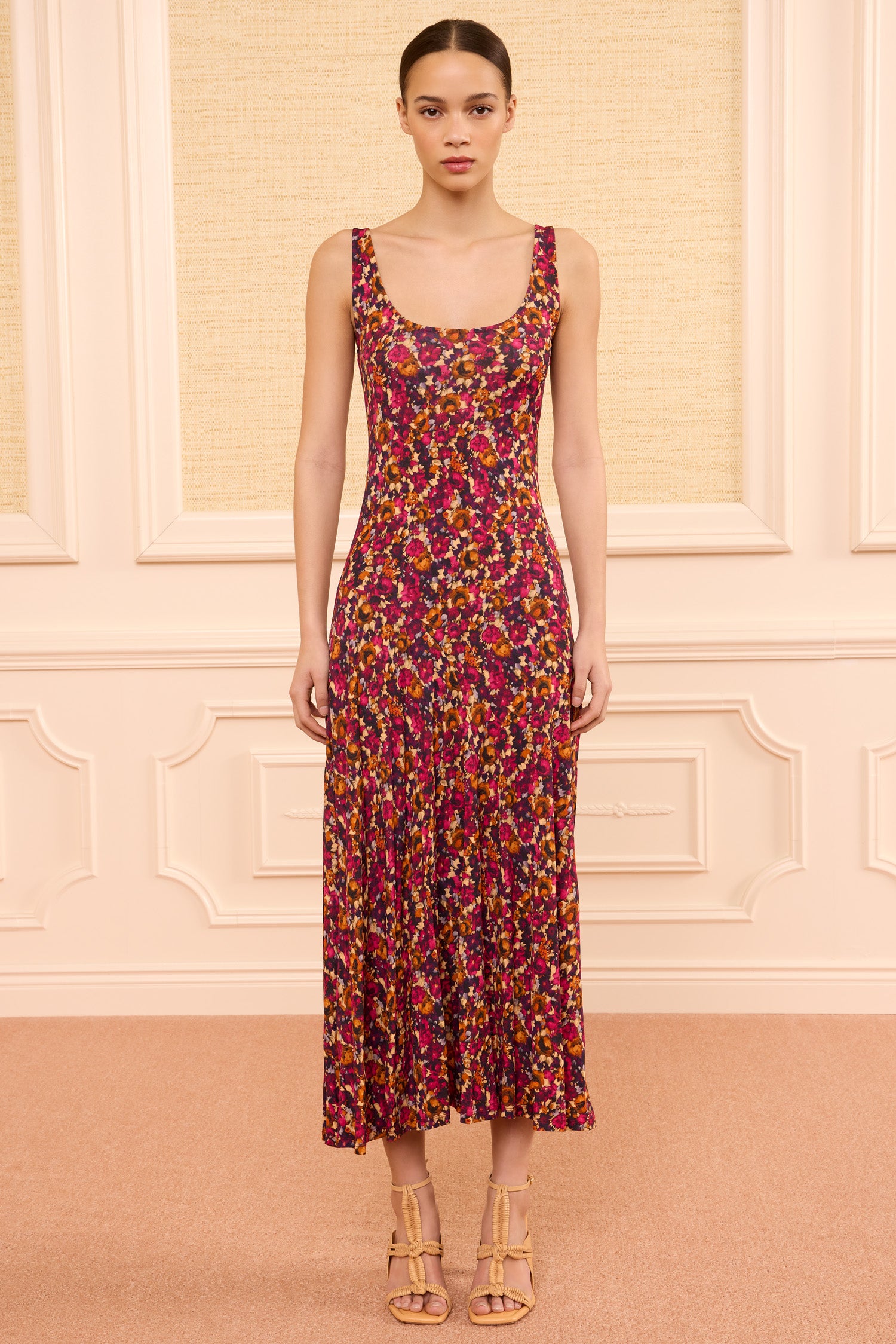 Yasna SL Jersey Dress - Orchid Floral Print Sleeveless Midi Dress