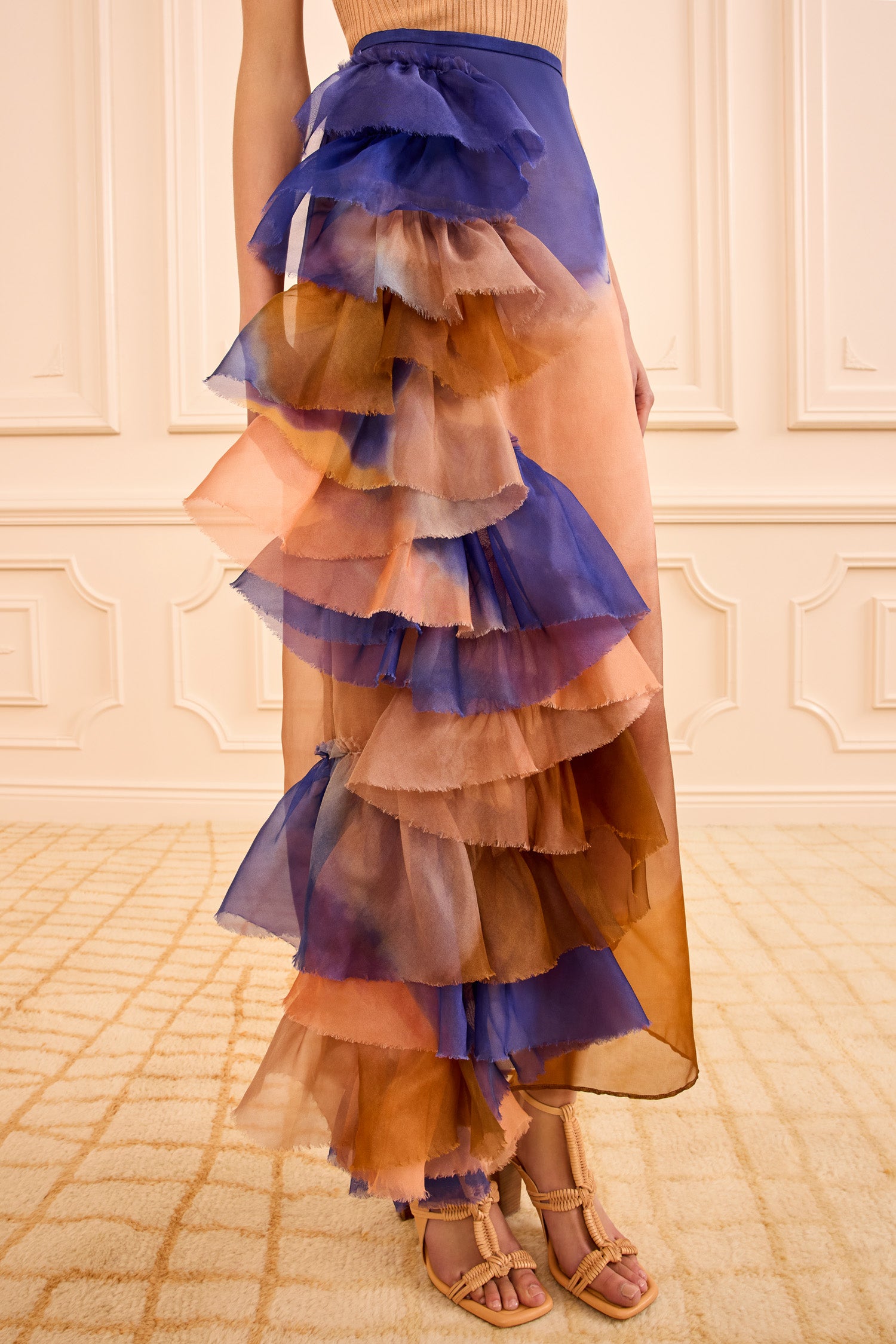 Yelena Ruffle Organza Skirt - Moontide Sheer High Waisted Midi