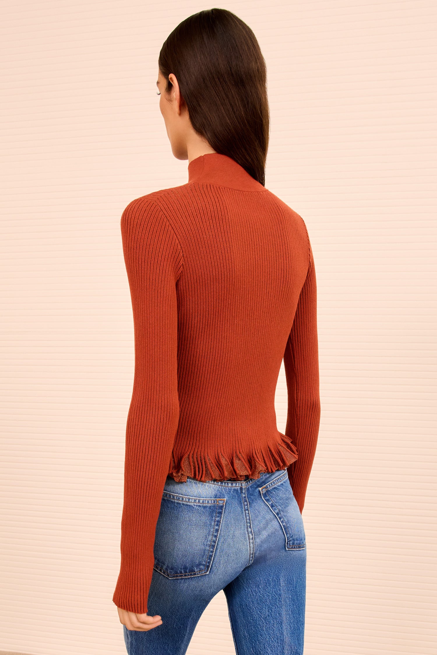 Ulla Johnson Yulia Ruffle Turtleneck Top - Copper